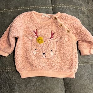 Rene Rofe baby girl Shepard sweater pink with rain deer on the front. Warm 12mo
